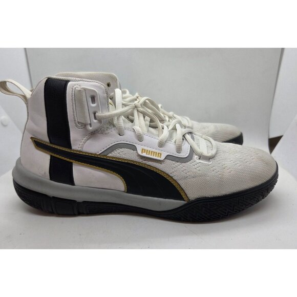 Mens Puma Legacy 68 High Top Basketball Sneakers 8.5 White BlackGold Mesh - Picture 1 of 7